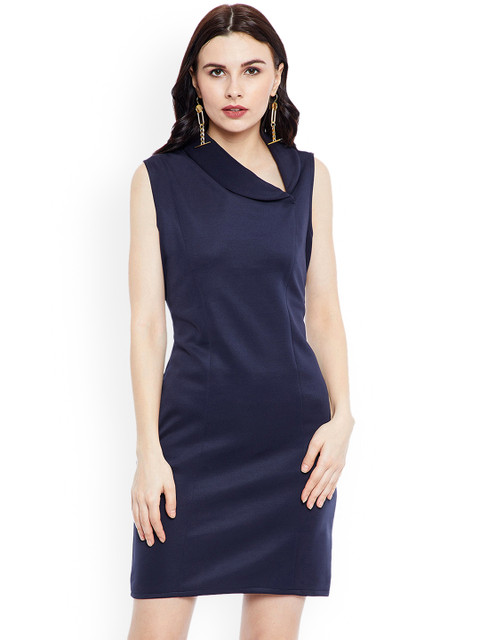 

Imfashini Women Navy Blue Solid Sheath Dress