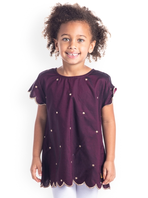 

Cherry Crumble Girls Burgundy Embroidered Pure Cotton Top