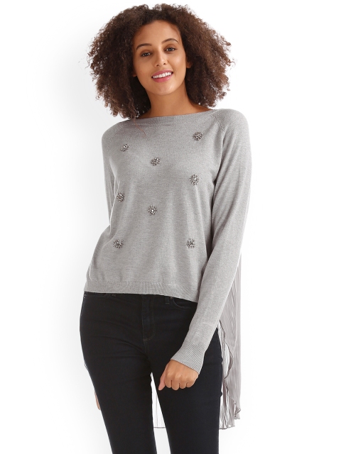 

Flying Machine Women Grey Embellished High-Low Top