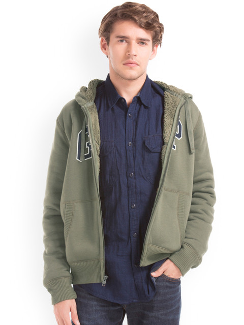 

GAP Men Green Solid Hooded Sweatshirt