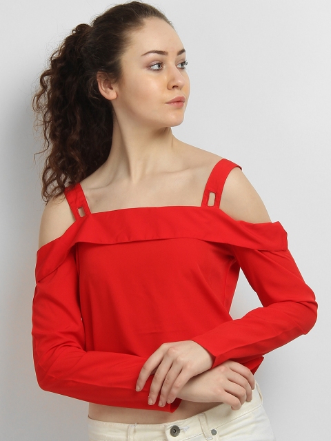 

LA LOFT Women Red Solid Top