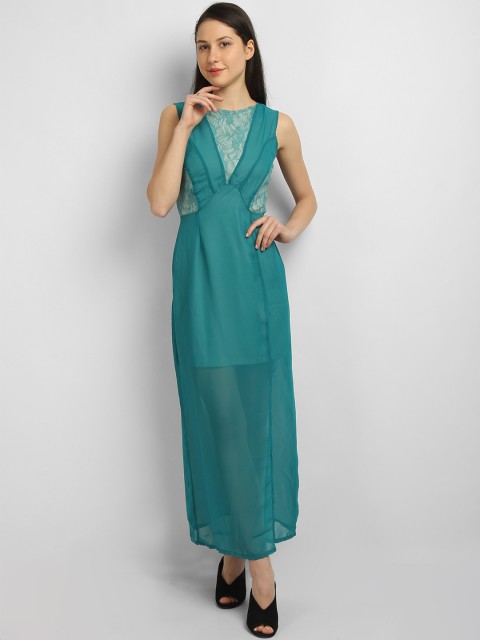 

LA LOFT Women Teal Blue Self Design Maxi Dress