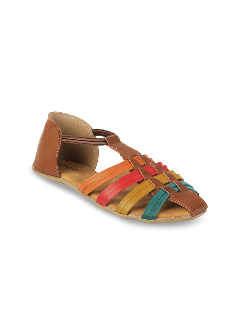 

SOLE HEAD Women Brown Solid Synthetic Open Toe Flats