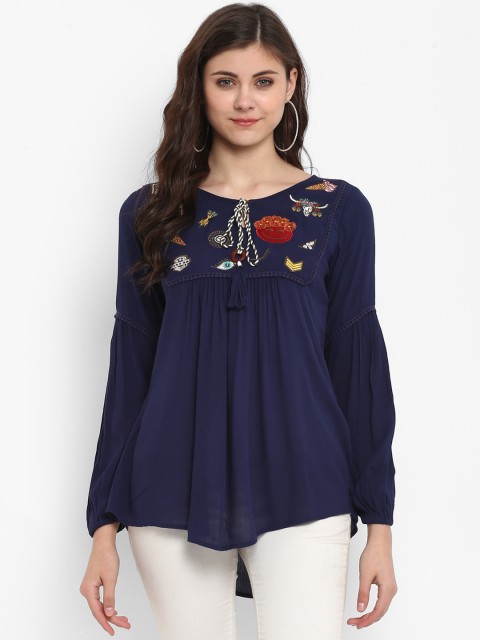 

Taurus Women Navy Blue Printed High-Low Top