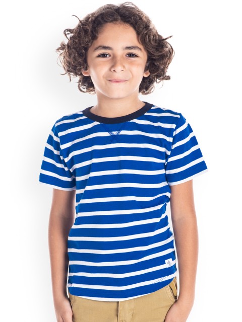 

Cherry Crumble Kids Blue Striped Round Neck T-shirt
