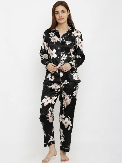 

Heart 2 Heart Women Black & Cream-Coloured Printed Night suit