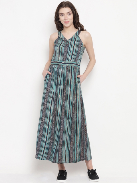 

Abiti Bella Sea Green & Blue Striped Basic Jumpsuit