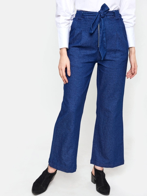 

VividArtsy Women Blue Loose Fit Solid Denim Bootcut Trousers