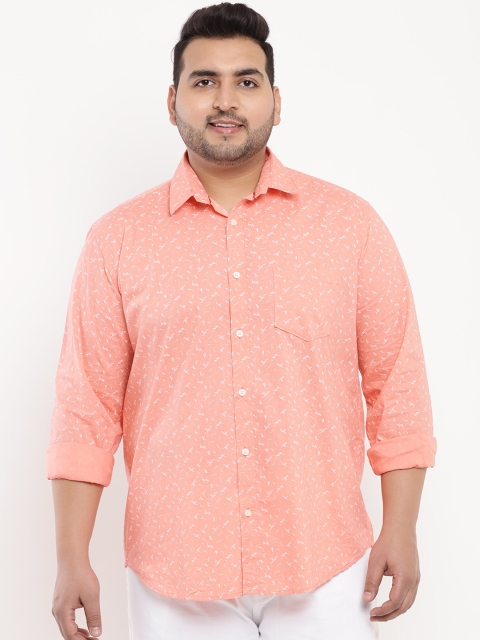 

John Pride Plus Size Men Coral Pink Regular Fit Printed Casual Shirt