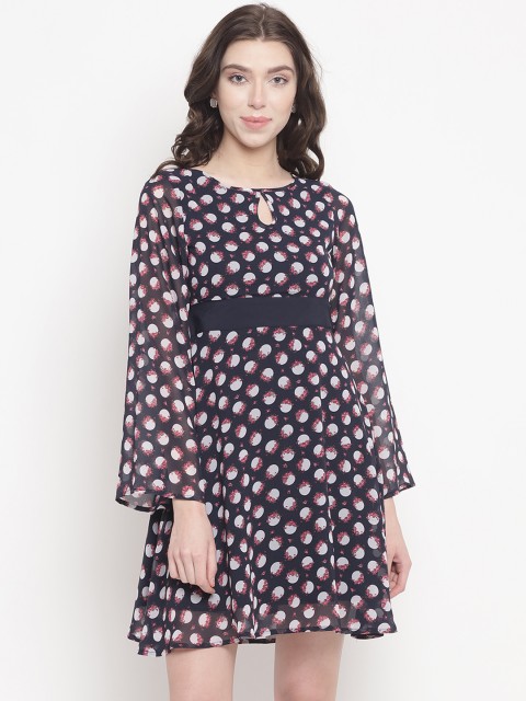 

Abiti Bella Women Navy Blue Printed Fit and Flare Dress