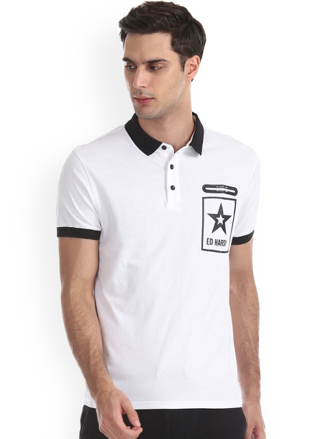 

Ed Hardy Men White Printed Polo Collar T-shirt