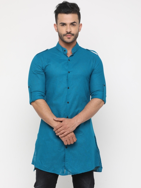 

SHOWOFF Men Blue Solid Straight Kurta