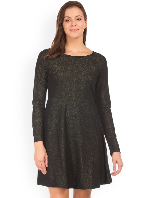 

Elle Women Black Self Design Fit and Flare Dress