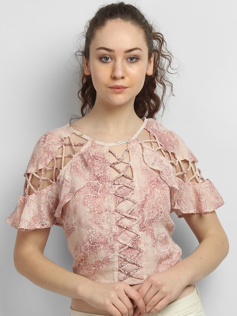 

LA LOFT Women White Printed Styled Back Top
