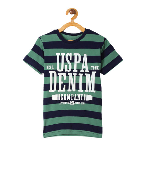 

U.S. Polo Assn. Kids Boys Green Striped Round Neck T-shirt