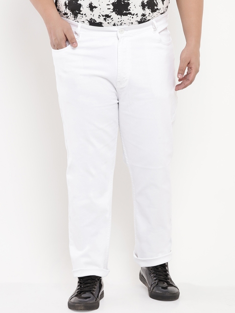 

John Pride Plus Size Men White Regular Fit Mid-Rise Clean Look Jeans