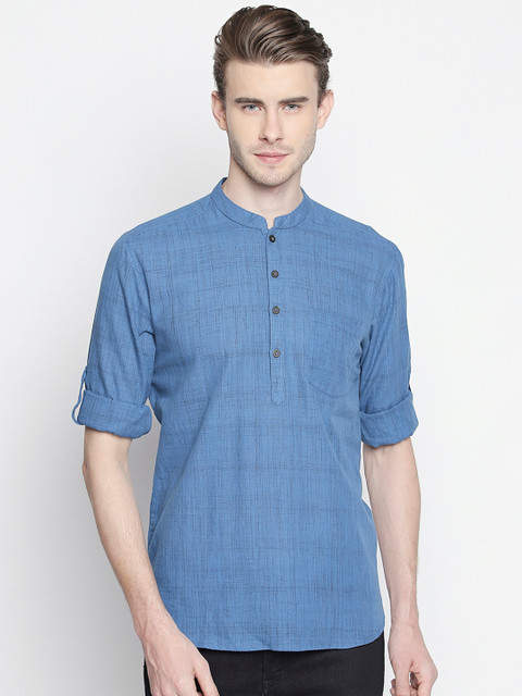 

indus route by Pantaloons Men Blue Printed Straight Kurta