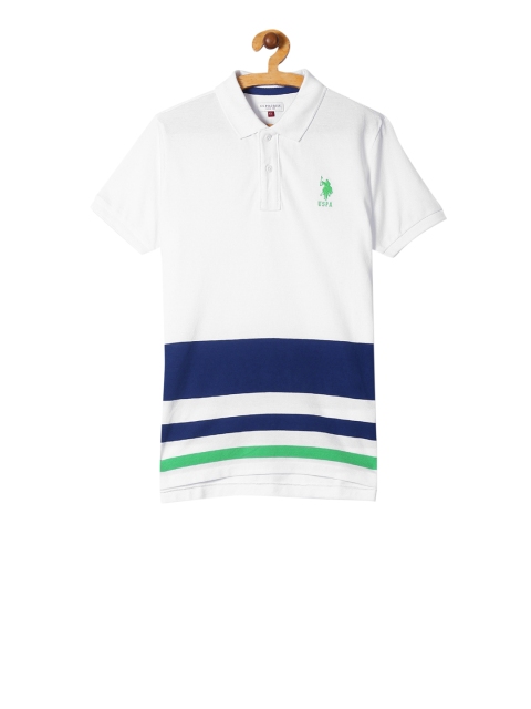 

U.S. Polo Assn. Kids Boys White & Blue Striped Polo Collar T-shirt