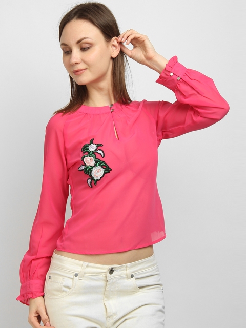 

LA LOFT Women Pink Solid Top