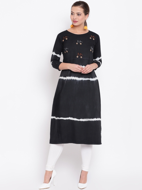 

Kvsfab Women Black Dyed A-Line Denim Kurta