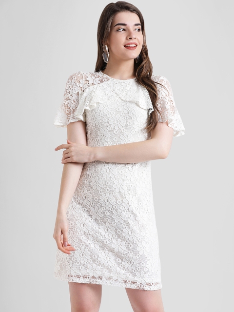 

Zink London Women White Self Design Sheath Dress