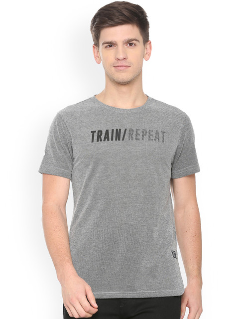 

People Men Grey Printed Round Neck T-shirt