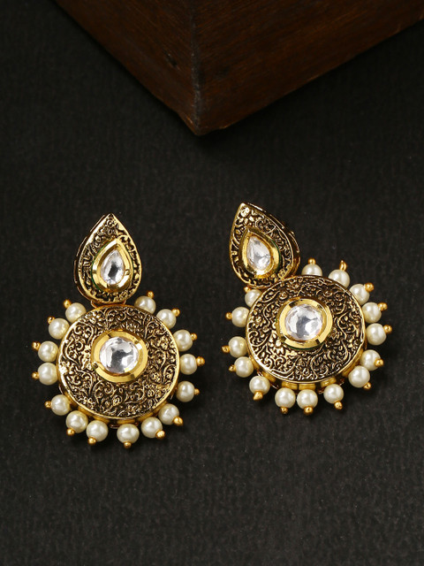 

Tistabene Gold-Toned & Black Circular Drop Earrings