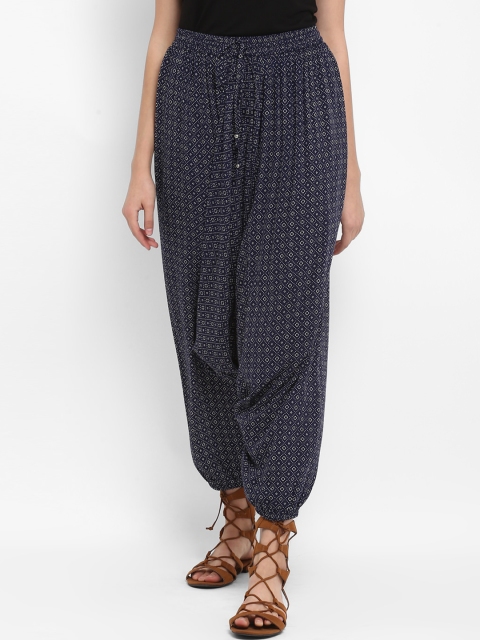 

Taurus Women Navy Blue Regular Fit Printed Drop Crotch Trousers