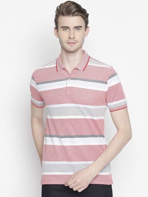 

BYFORD by Pantaloons Men Pink & Grey Melange Striped Polo Collar T-shirt