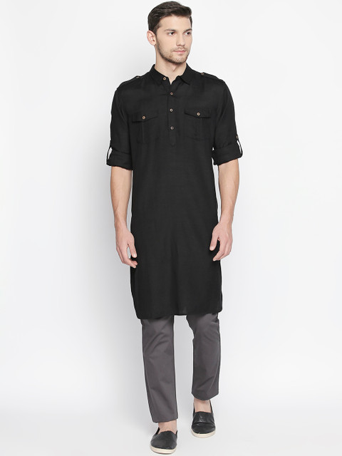 

indus route by Pantaloons Men Black Solid Pathani Kurta