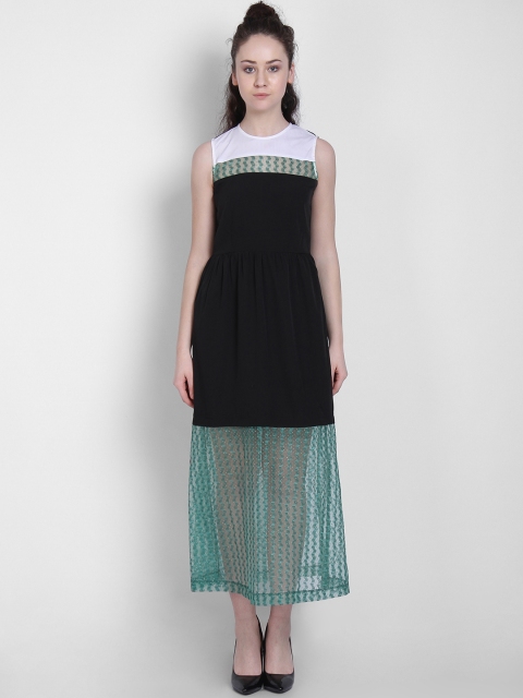 

LA LOFT Women Black & Blue Self Design Fit and Flare Dress