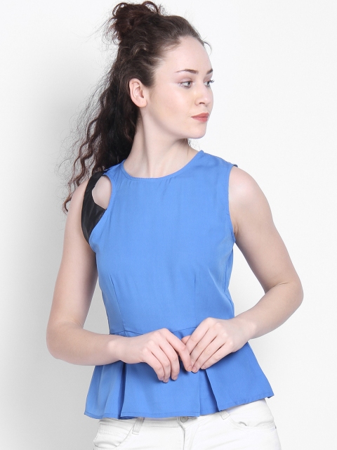 

LA LOFT Women Blue Solid Peplum Top