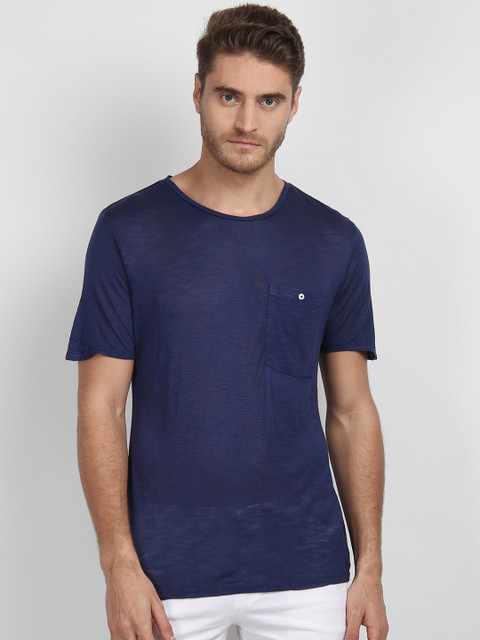 

LA LOFT Men Navy Blue Solid Round Neck T-shirt