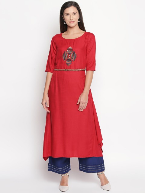 

AKKRITI BY PANTALOONS Women Red Embellished A-Line Dress