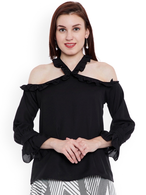 

Imfashini Women Black Solid Halter Neck Top
