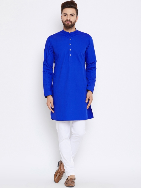 

See Designs Men Blue Solid Straight Kurta