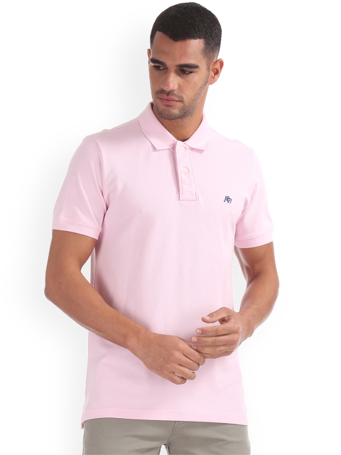 

Aeropostale Men Pink Solid Polo Collar T-shirt