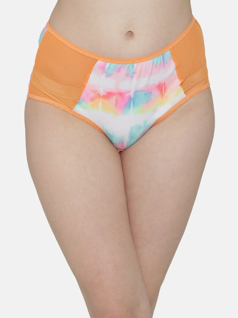 

Clovia Women Orange & Multicoloured Printed High-Rise Hipster Briefs PN3031P14XL