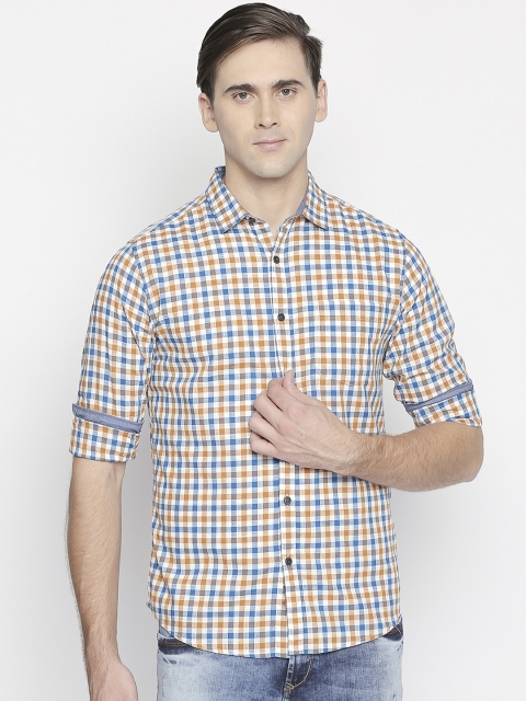 

BYFORD by Pantaloons Men Brown & Blue Slim Fit Checked Casual Shirt