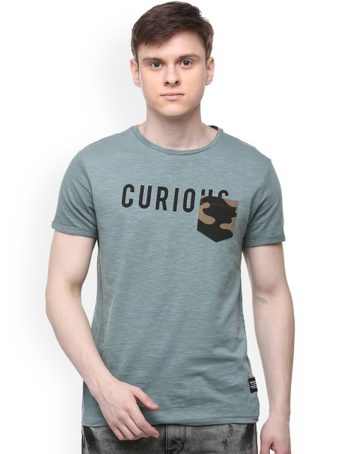 

People Men Blue Printed Round Neck T-shirt