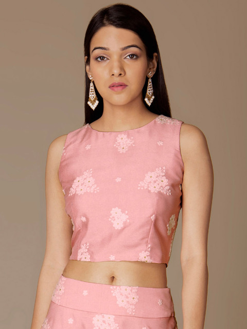 

INDYA Women Pink Floral Print Blouson Top
