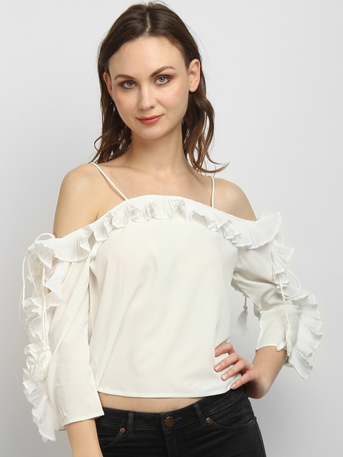 

LA LOFT Women White Solid Top