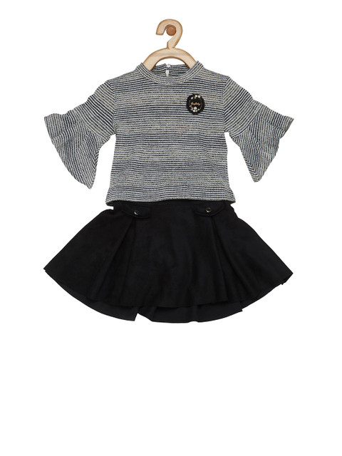 

Tiny Baby Girls Black Self Design Top with Skirt