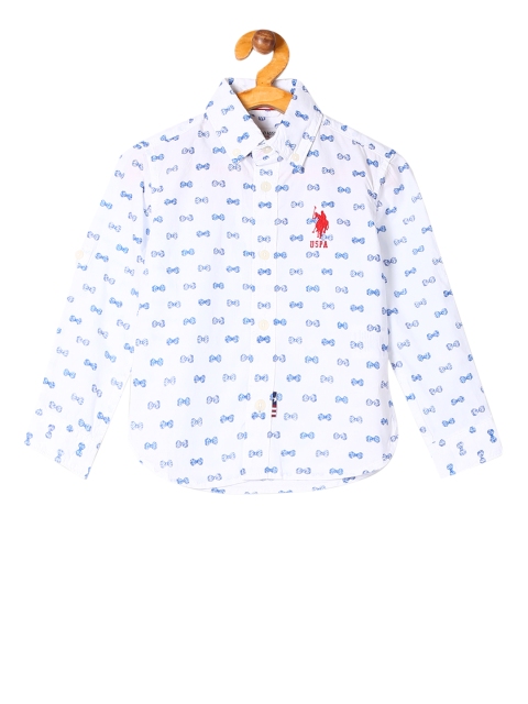 

U.S. Polo Assn. Kids Boys White & Navy Blue Regular Fit Printed Casual Shirt