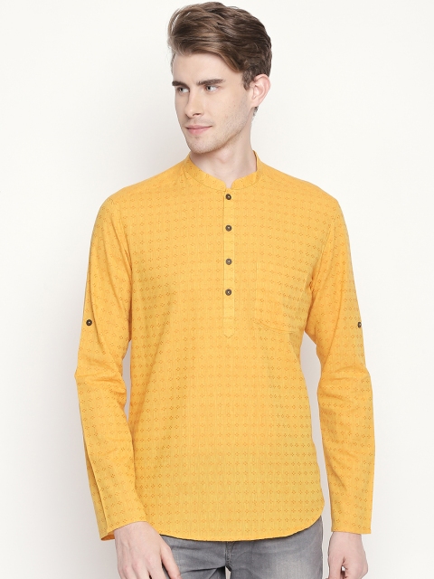 

indus route by Pantaloons Men Yellow Woven Design Straight Kurta