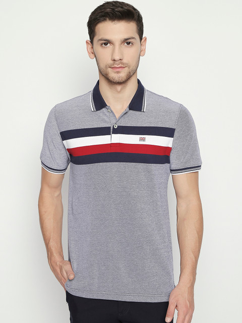 

BYFORD by Pantaloons Men Blue Solid Polo Collar T-shirt with Striped Detail