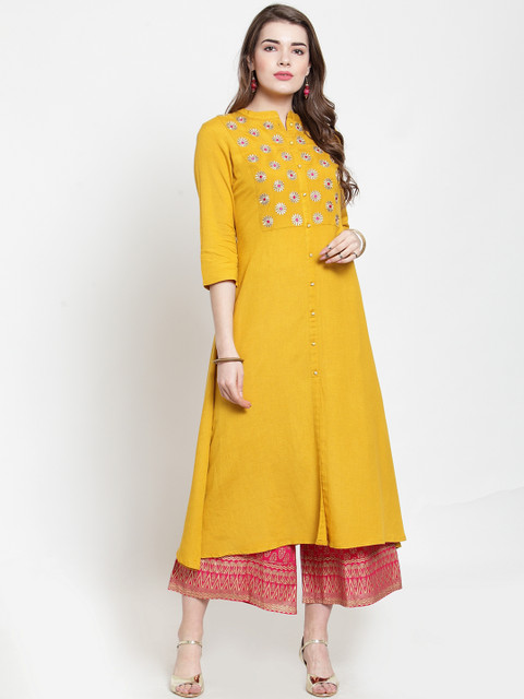 

Varanga Women Mustard Yellow & Pink Yoke Design Kurta with Palazzos