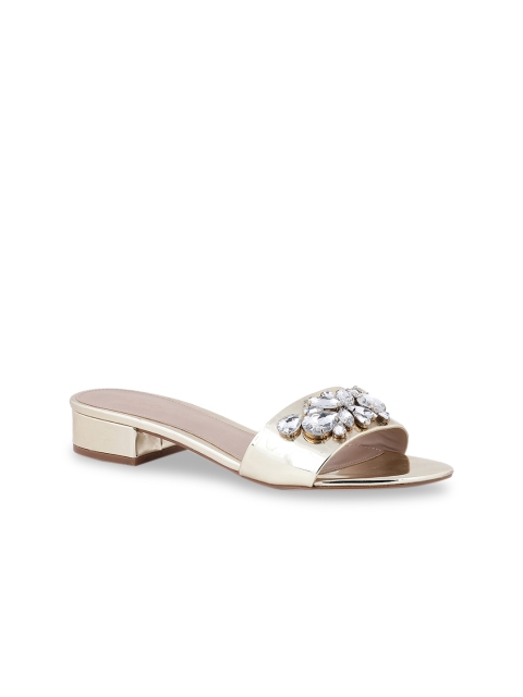 

ALDO Women Gold-Toned Embellished Open Toe Flats
