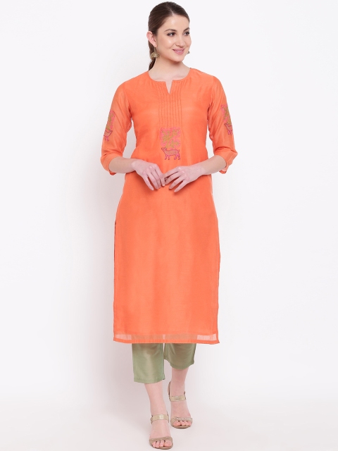 

Shakumbhari Women Orange Embroidered Straight Kurta