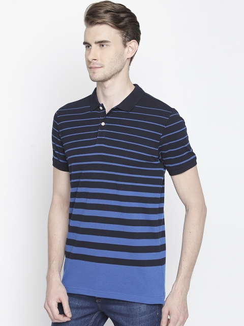 BYFORD by Pantaloons Men Blue Striped Polo Collar T-shirt